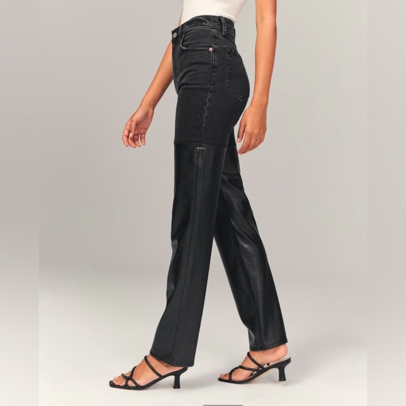 Abercrombie & Fitch Mixed Fabric Ultra High Rise 90s Straight Jean Size 28 / 6 - Picture 7 of 11